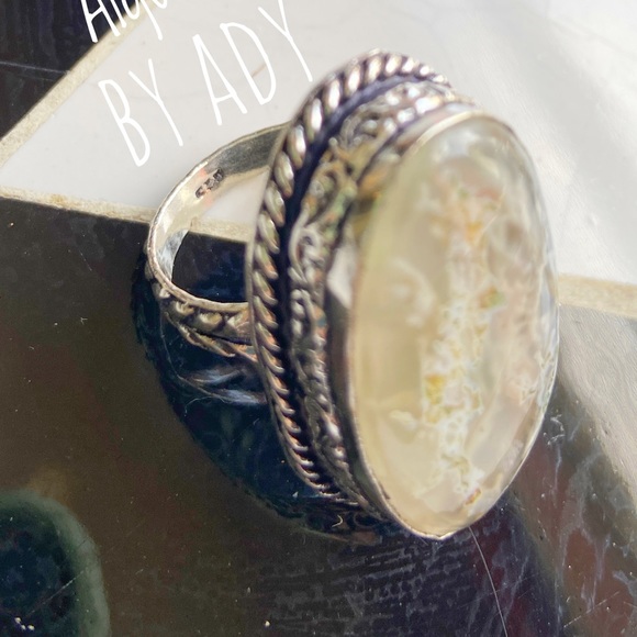 Huge 925 sterling silver Flower Agate gem cabochon ring - Picture 2 of 5